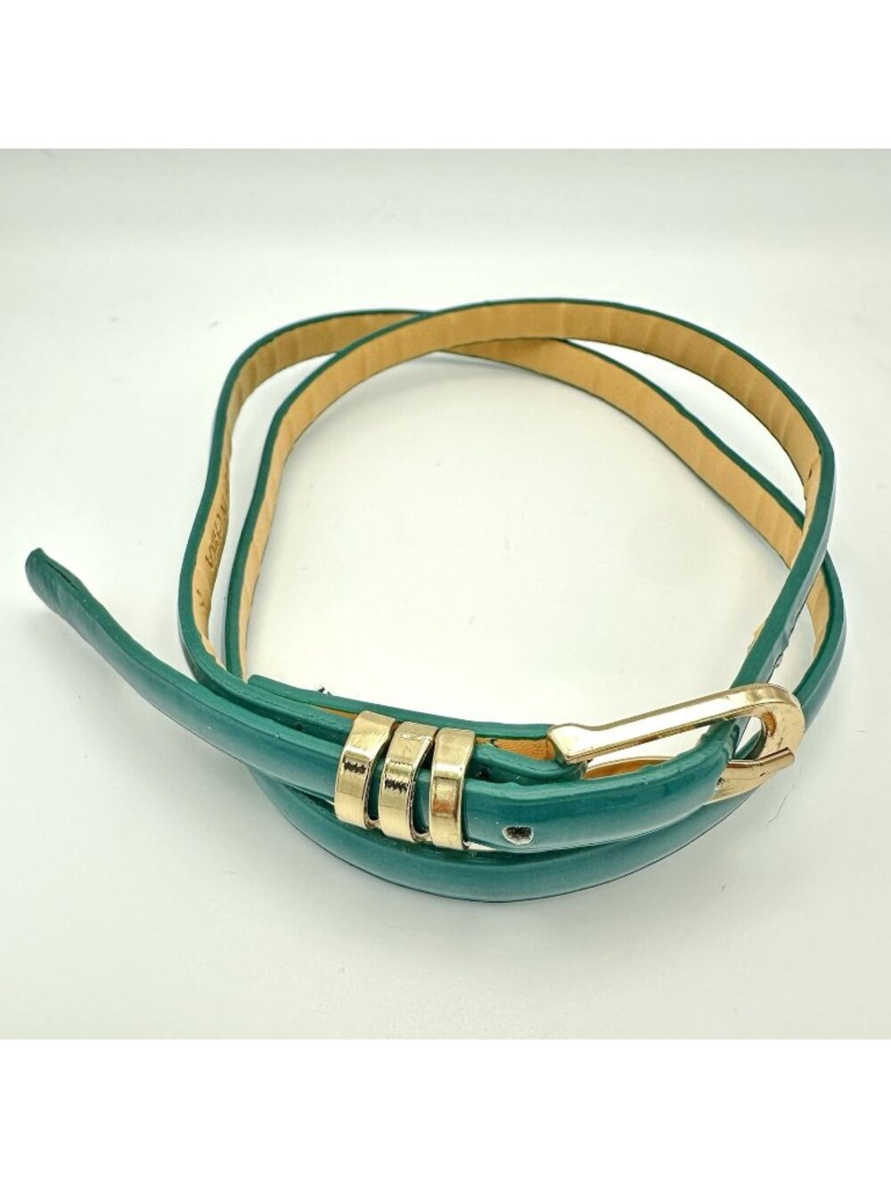 Teal Green Skinny Belt Faux Patent Leather Size 8 Medium 30” x 0.25” Y2K
